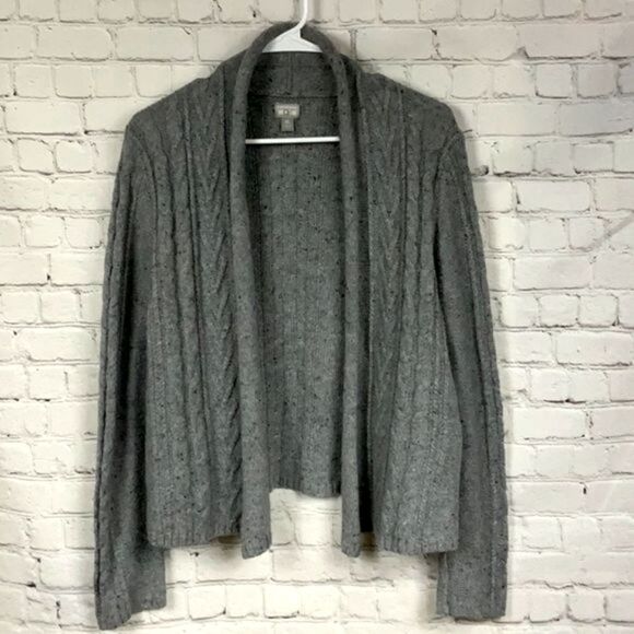 Converse One Star Gray Wool Cable Knit Open Front Cardigan Sweater Thick Winter - Picture 6 of 6